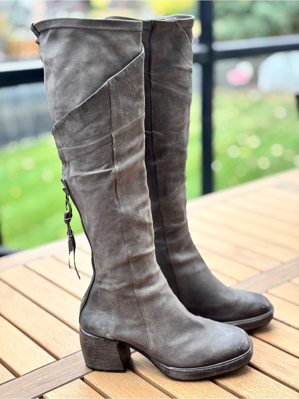 A.S.98 Gray Leather Knee High Boots
